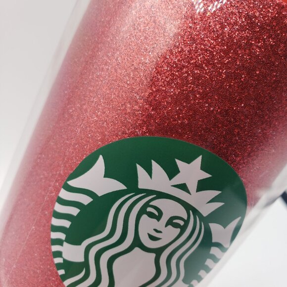 Starbucks Holiday Red Glitter 16 oz. Cold Cup Travel Tumbler With Straw EUC - Picture 2 of 5
